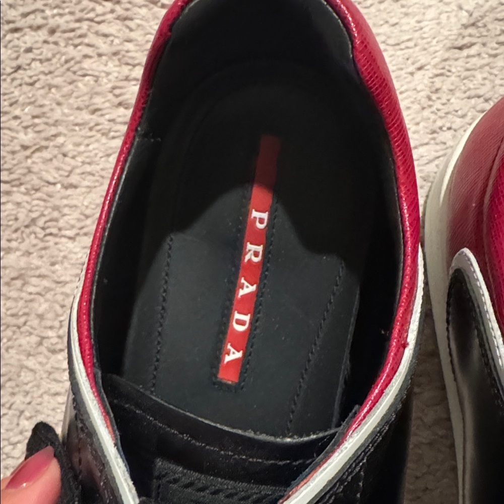 Prada Black Sneakers with Red and White Trim - Picture 3 of 9
